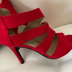 Red Strappy Suede High Heel Sandals